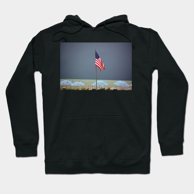 American Flag on Beach Hoodie by cbernstein